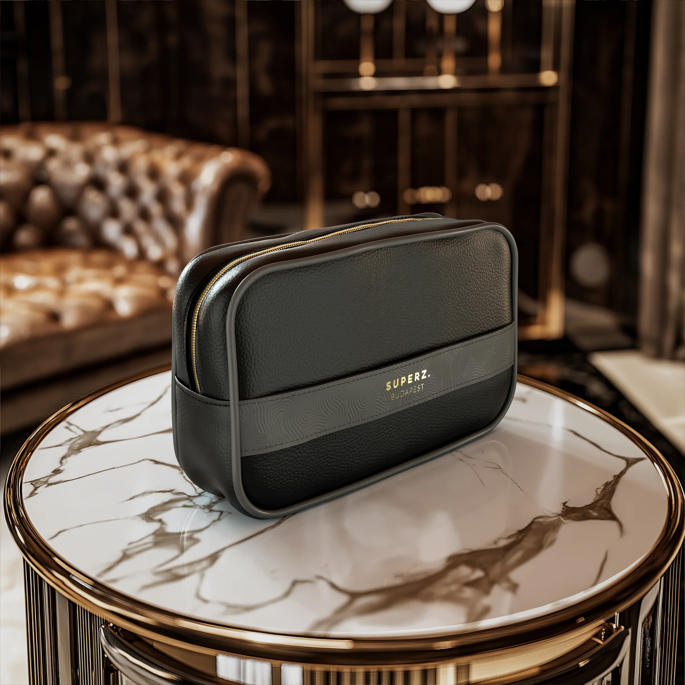 Premium vegan leather cosmetic bag - black - Image 2